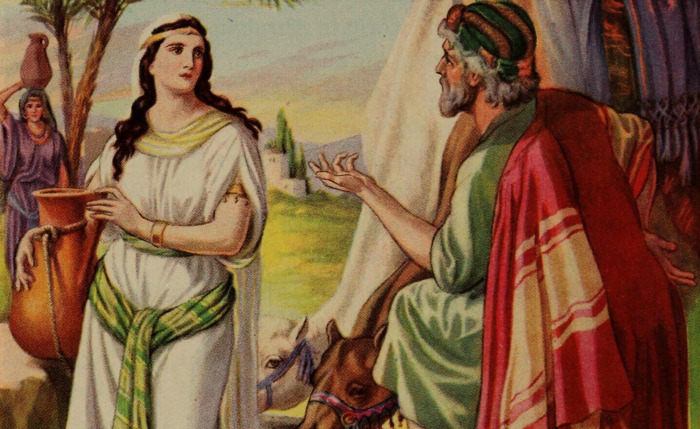 Netivyah | Chayei Sarah | Illustration of Eliezer and Rebecca from an illustrated bible from 1991, by Adolf Hult (1869-1943)